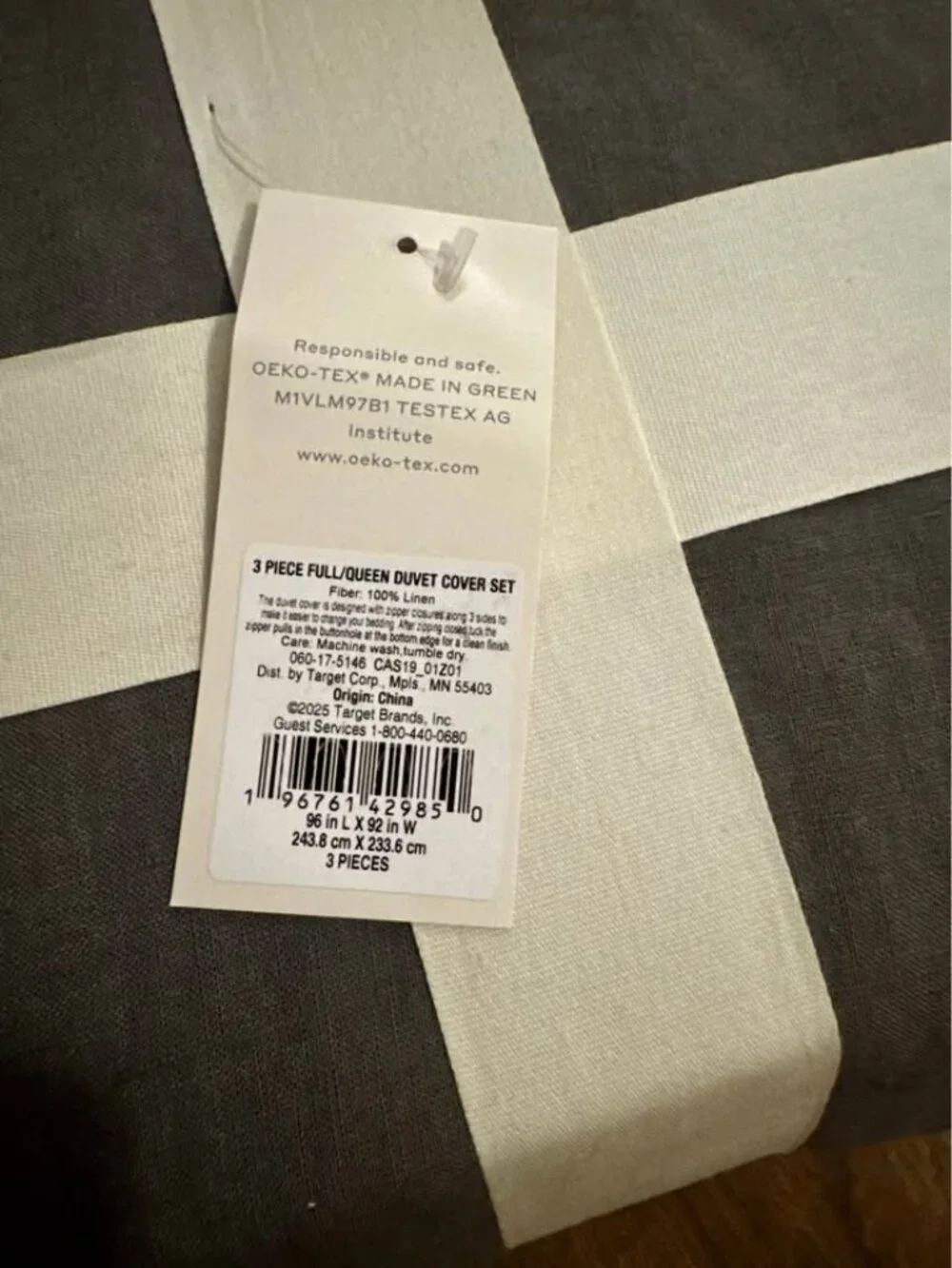 Casaluna Full/Queen Grey 100% Linen Duvet Cover Set. 2 Shams
